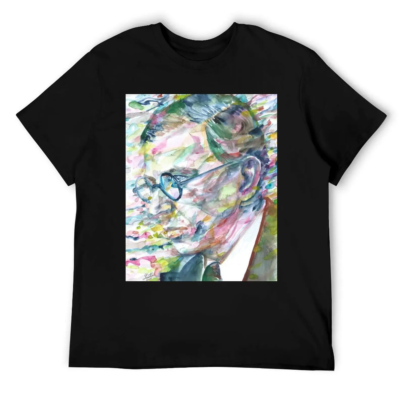 

SARTRE - watercolor portrait.5 T-Shirt cotton t shirts man 100% anime tshirt T-Shirt