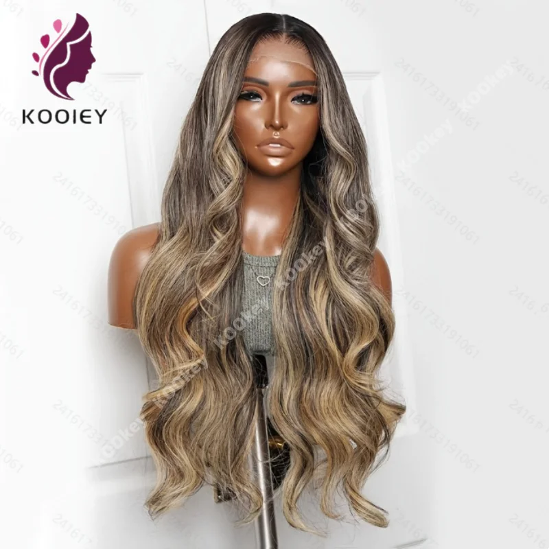 

Balayaga Brown Blonde Highlight Brazilian Silk Top Human Hair Wigs Glueless 13x6/360 Lace Frontal Human Hair Wigs Bleached Knot