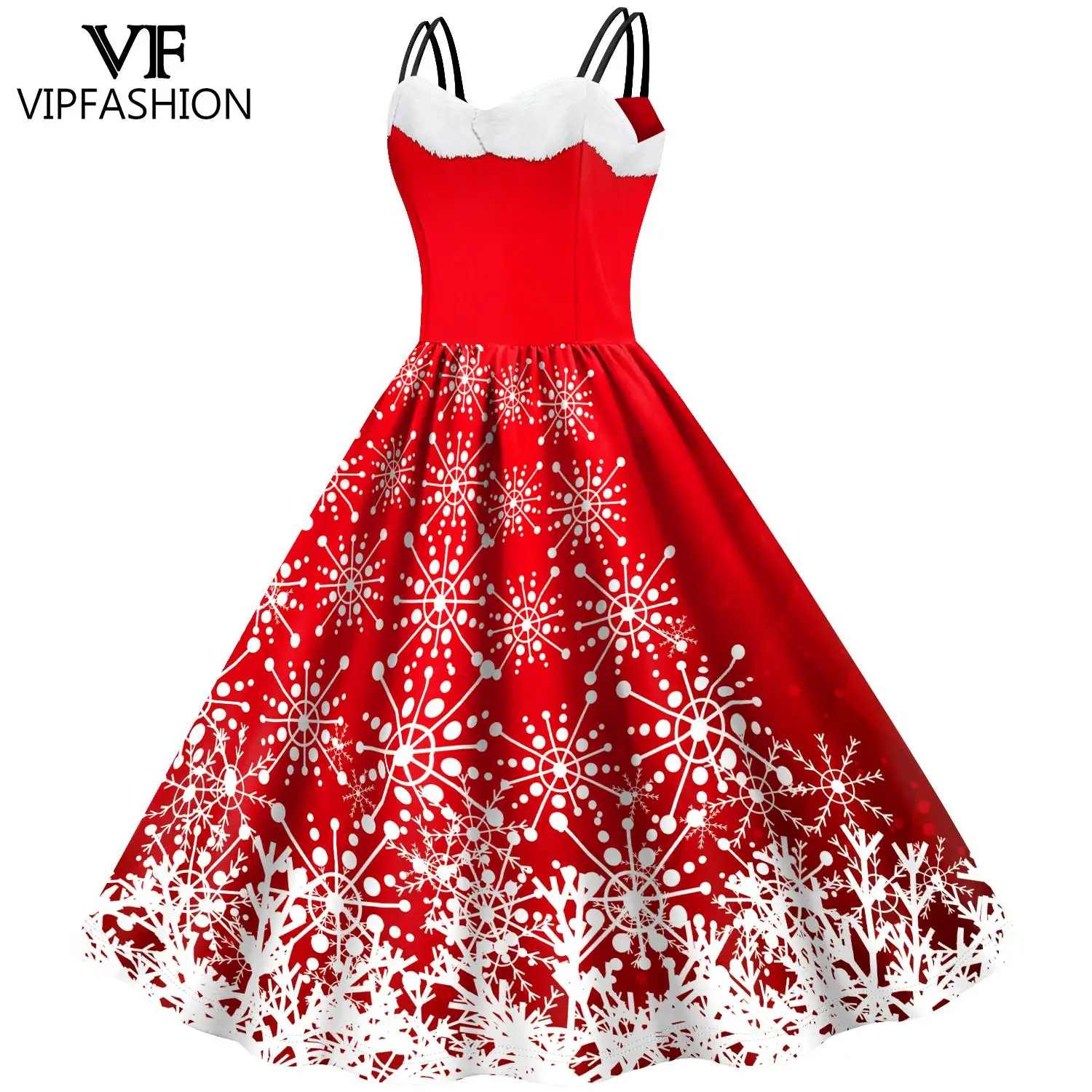 VIP FASHION Merry Christmas Woman Dress Holiday Party Slip Dresses Snowflake Clothes Female Sleeveless Sexy Cosplay Outfit