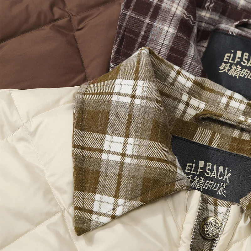 ELFSACK 2025, winternieuwkomers, casual schattige geruite revers korte donsjas voor dames