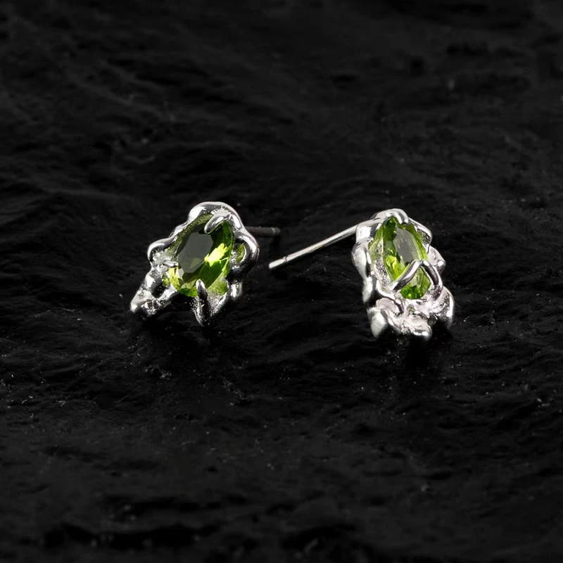 

Серьги-гвоздики из серебра 925 пробы оливково-зеленого цвета для женщин, новый стиль, модные элегантные изысканные серьги в стиле ретро, аксессуар