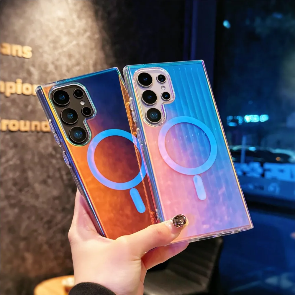 حافظة لهاتف Magsafe متدرجة بالليزر ملونة لهاتف سامسونج S25 S24 S23 FE Plus غطاء ممتص للصدمات شفافة مغناطيسي للغاية #2