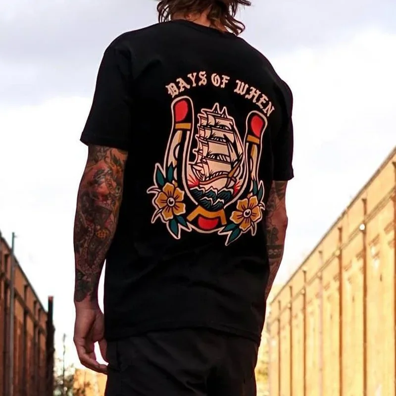 Side Profile Bone Skull Spider Web Text Back Print T-shirt Men Gothic Punk Loose Oversized Short Sleeve Streetwear Tees Unisex