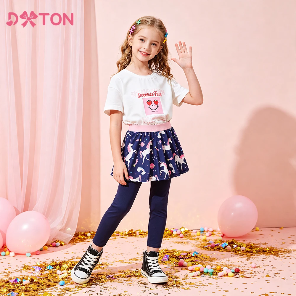 DXTON Baby Toddler Pants and Petiskirt Two Fake Children Clothing Solid Girls Leggings Patchwork Unicorn Skirt Girls Casual Wear