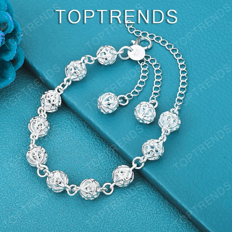 

High-Quality 925 Sterling Silver Openwork Ball Bracelet Fashion Charm Jewelry For Women Wedding Party Exquisite Elegant Gift