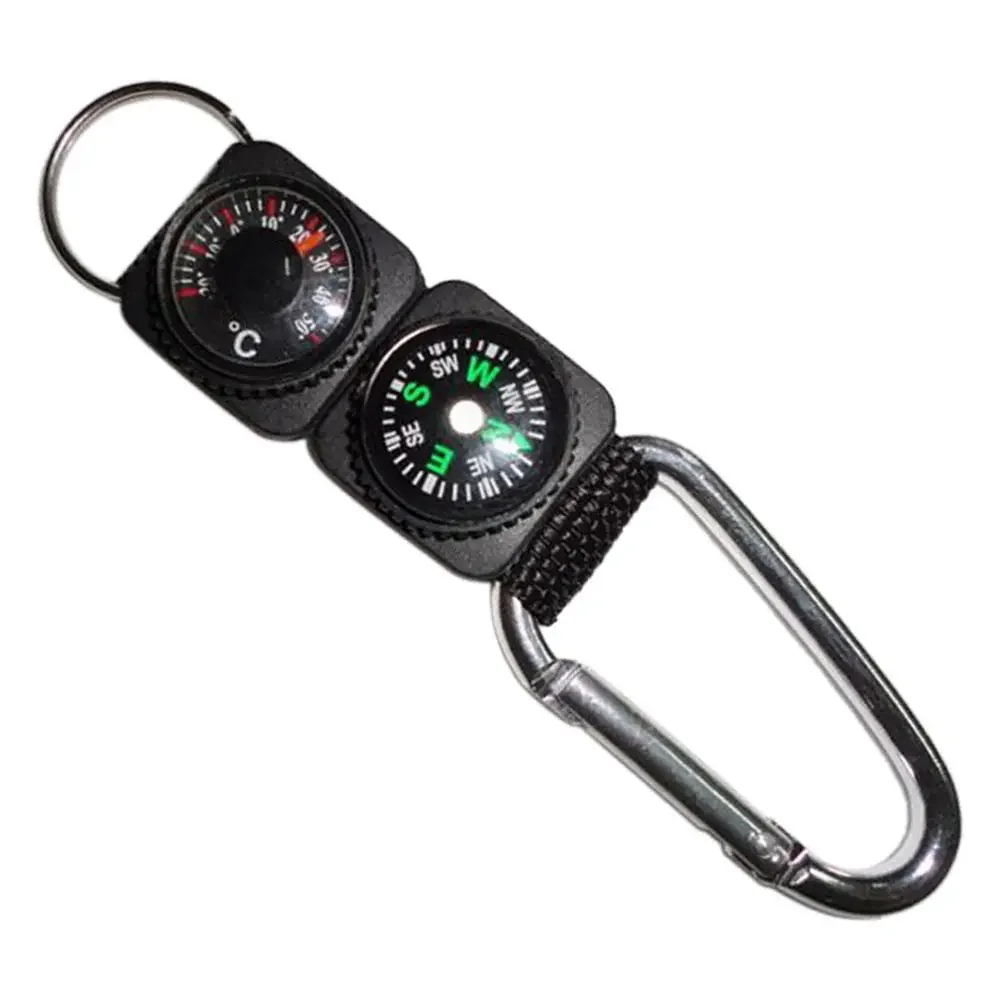 

3 in 1 Multi-function Compass Thermometer Metal Carabiner Key Chain Camping Buckle Survival Tool Climbing Hiking Outdoor Gadget