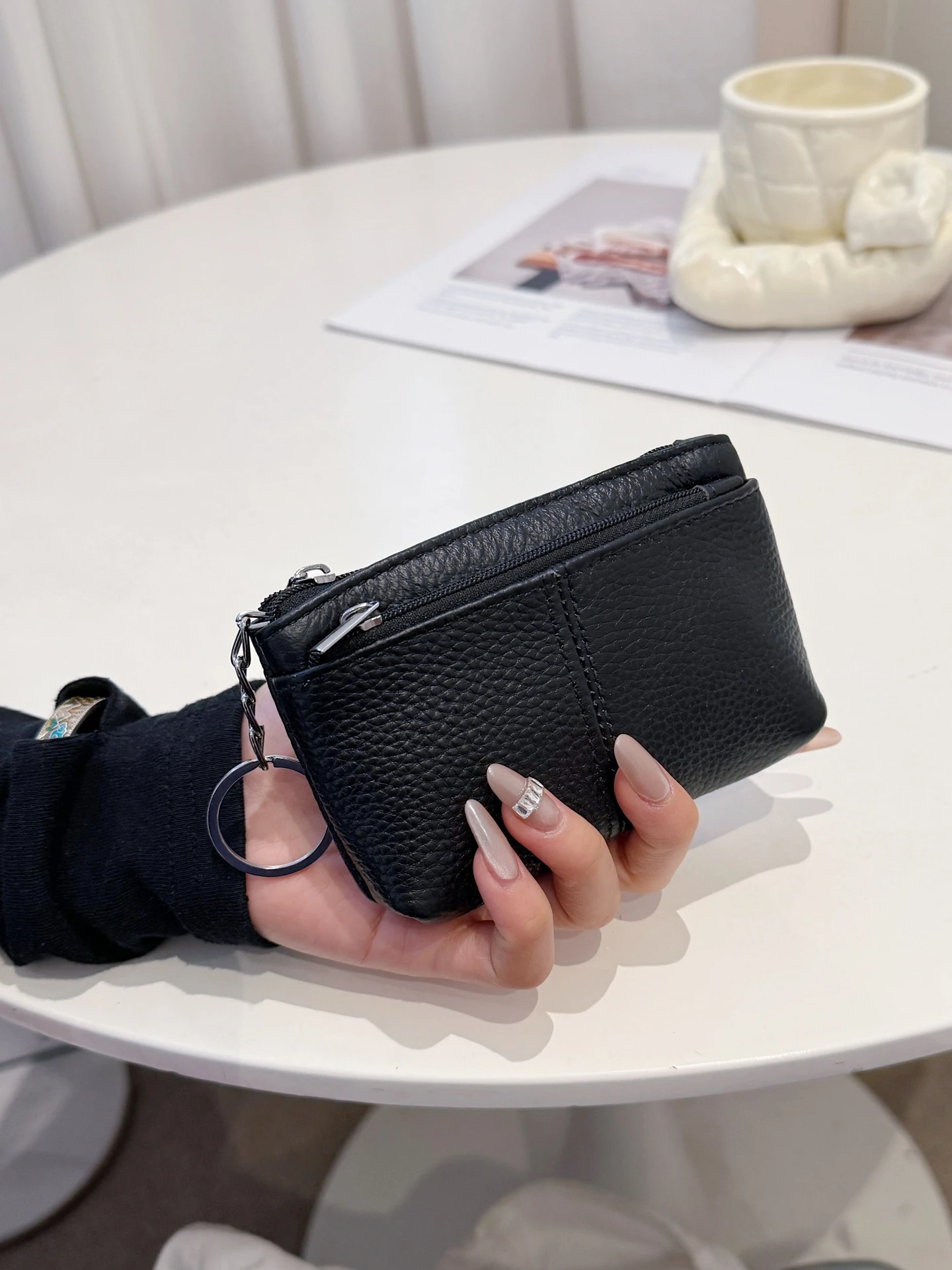 carteira-de-couro-genuino-para-mulheres-curta-com-ziper-duplo-porta-chaves-de-couro-macio-bolsa-para-moedas-design