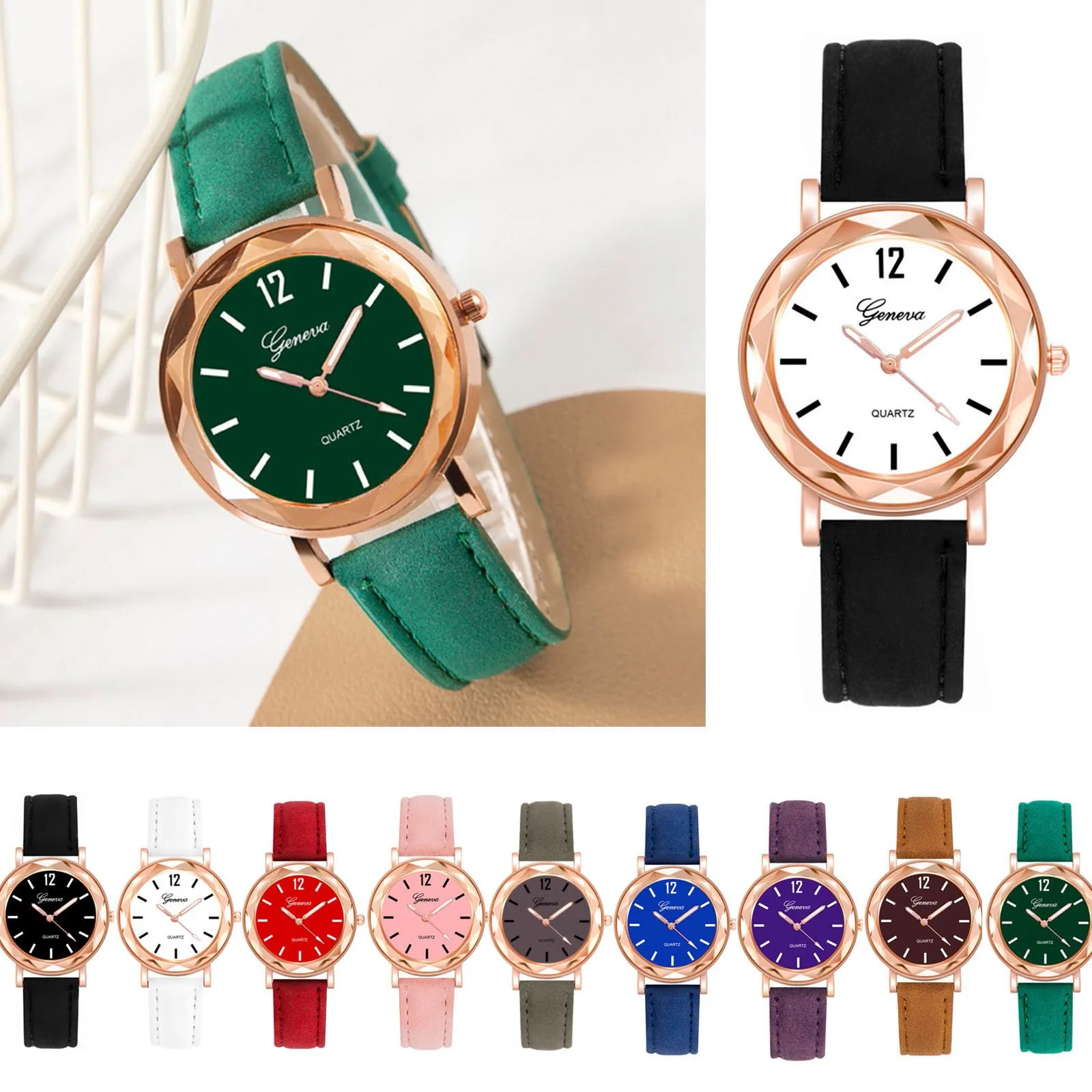 Casual Fashion Quartz Watch Simple Elegant Leather Strap Rhinestone Exquisite Korean Trend Luxury Analog Quartz Crystal Watch