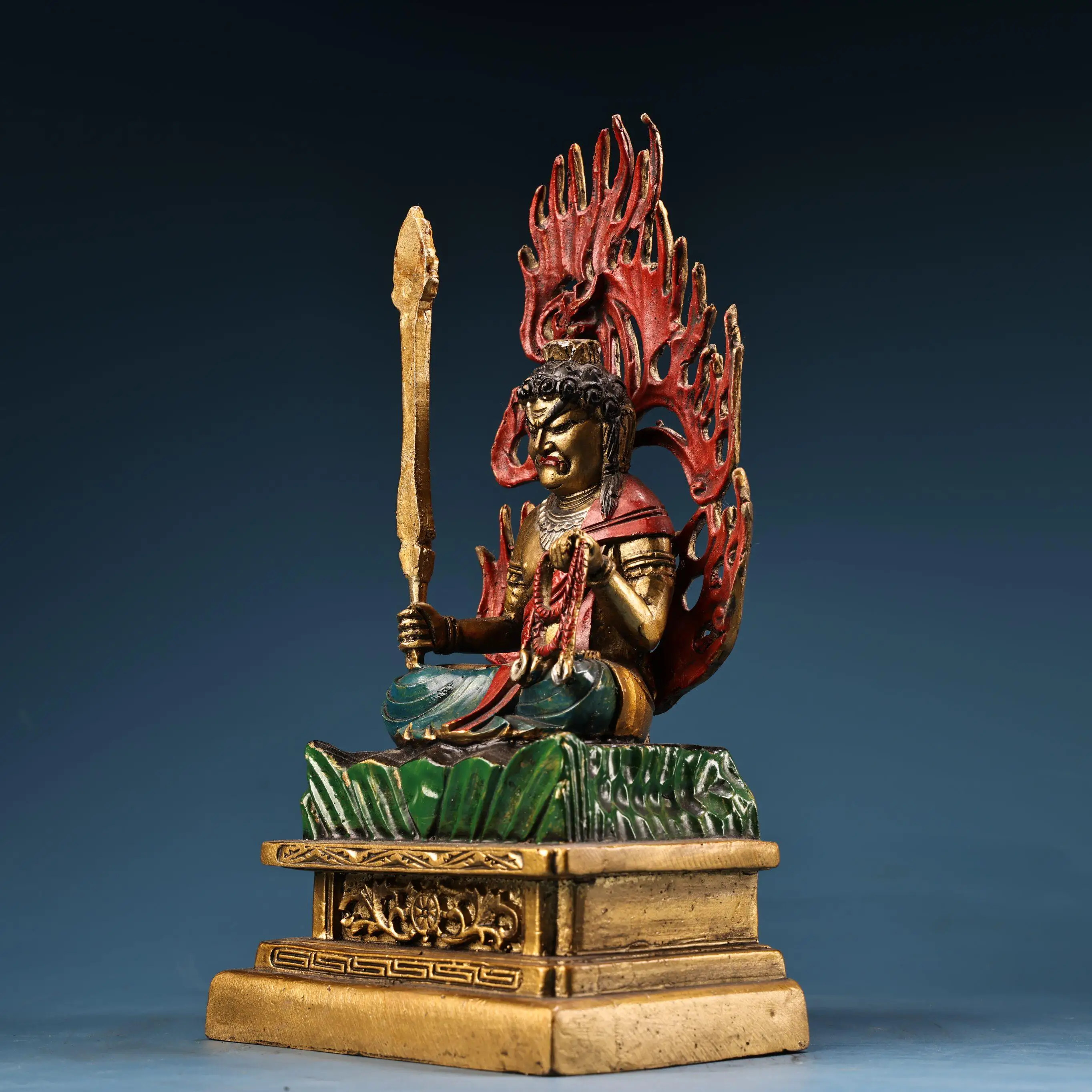 Tibetan Acala Fudo Myoo Copper Statue Painted Gold Handmade Dharma Protector Home Decor