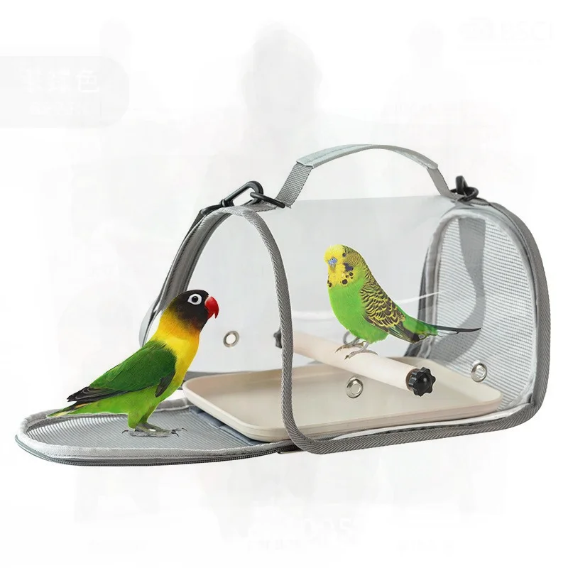 

Portable Foldable Transparent Parrot Bird Bag Cross-Body Backpack Small Pet Take-Out Cage with Tiger Skin Black Phoenix Design