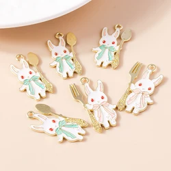 10pcs 16*32mm Cartoon Enamel Rabbit Charms for Jewelry Making DIY Spoon fork Charms Pendants Necklaces Earrings Accessories