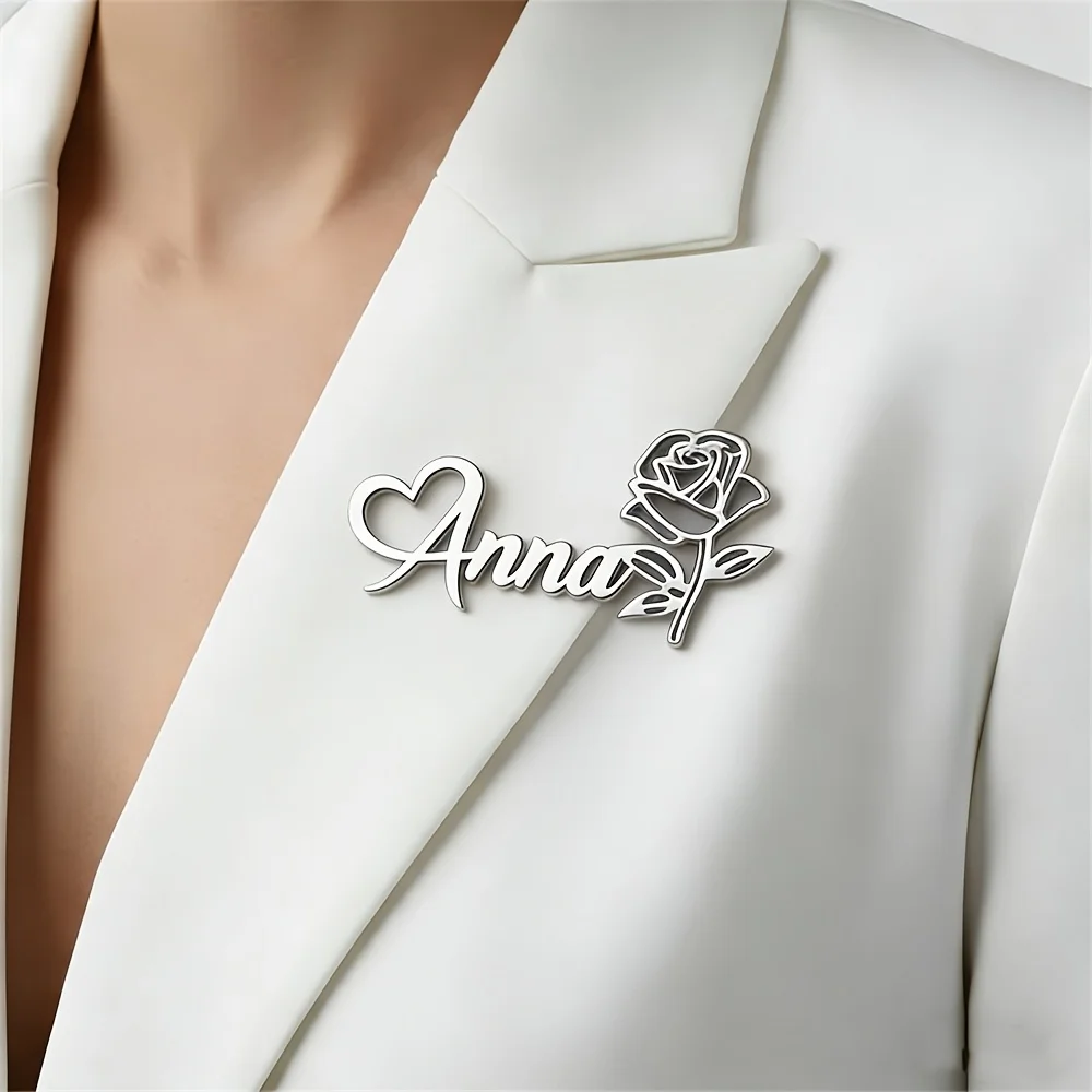 Customized name romantic rose brooch, exquisite, elegant and fashionable brooch, perfect gift for mothers and wives on holidays
