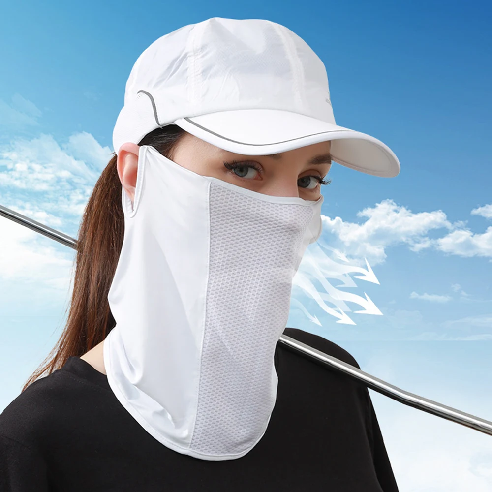 Breathable Quick Drying Ice Silk Mesh Sunscreen Ear Hanging Face Scarf Outdoor Neck Wrap Cover Women Men UV Protection Face Mask