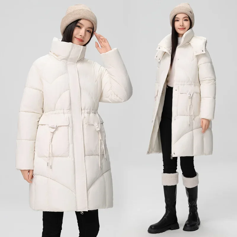 Women\'s Winter Down Cotton Jacket Loose Detachable Hat Waist Slimming Warm Outerwear Fashion Design Ladies Coats Female Parkas