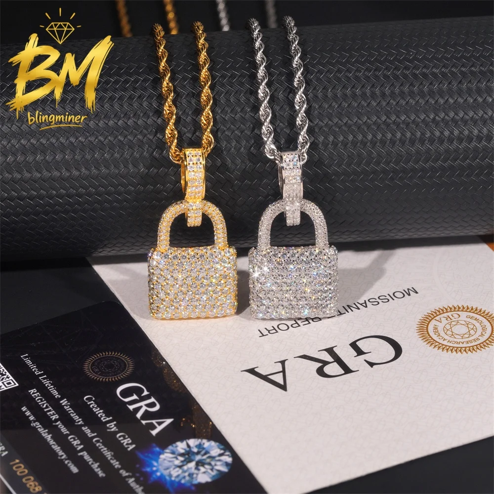 Blingminer Hip Hop Style Sparkling VVS Moissanite Pendant For Men Women S925 Silver Pendants Jewelry Pass Diamonds Tester GRA