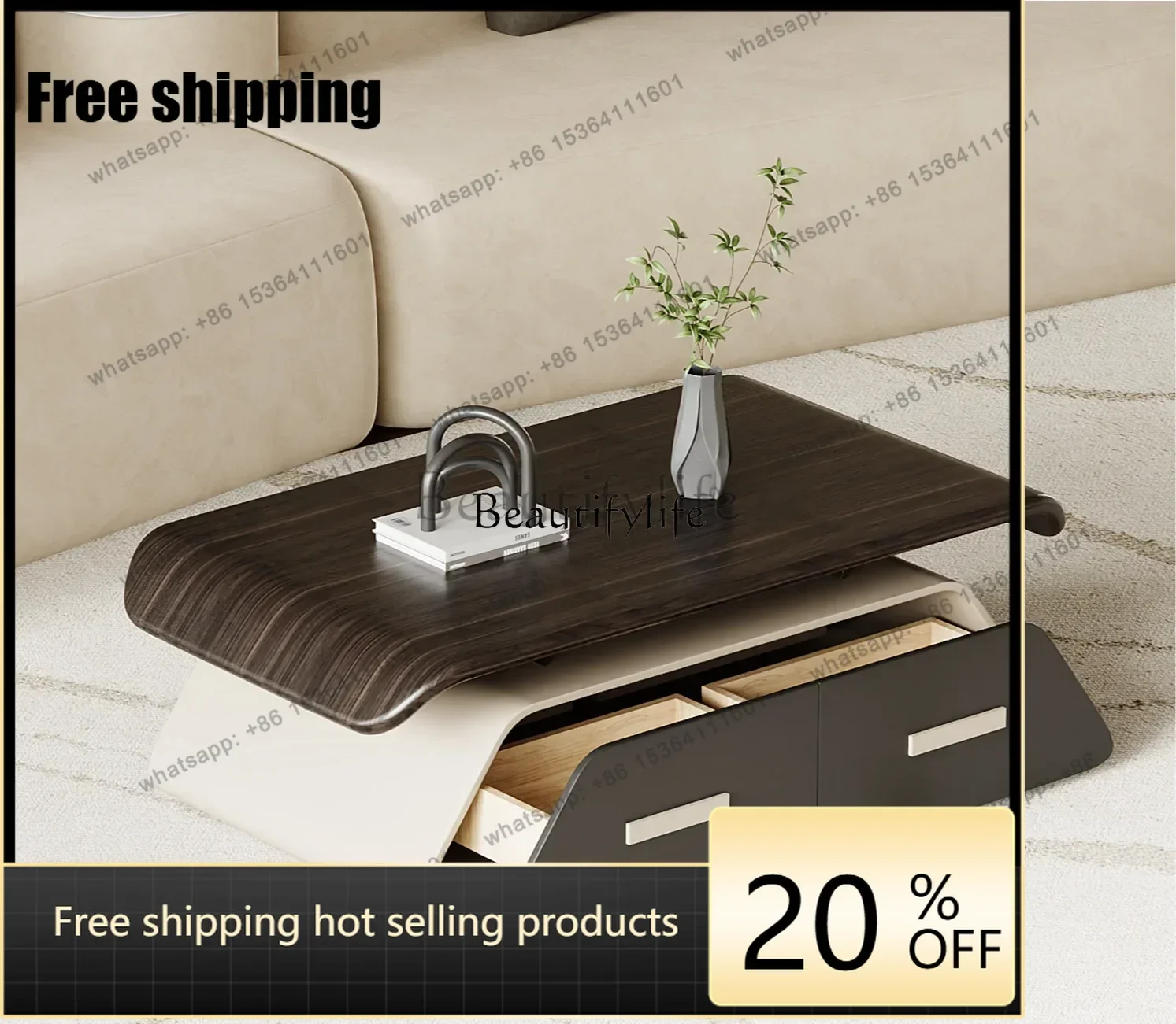 JJ Antique Style Living Room Geometric Storage Coffee Table High-End Atmospheric Creative Stylish Teapoy