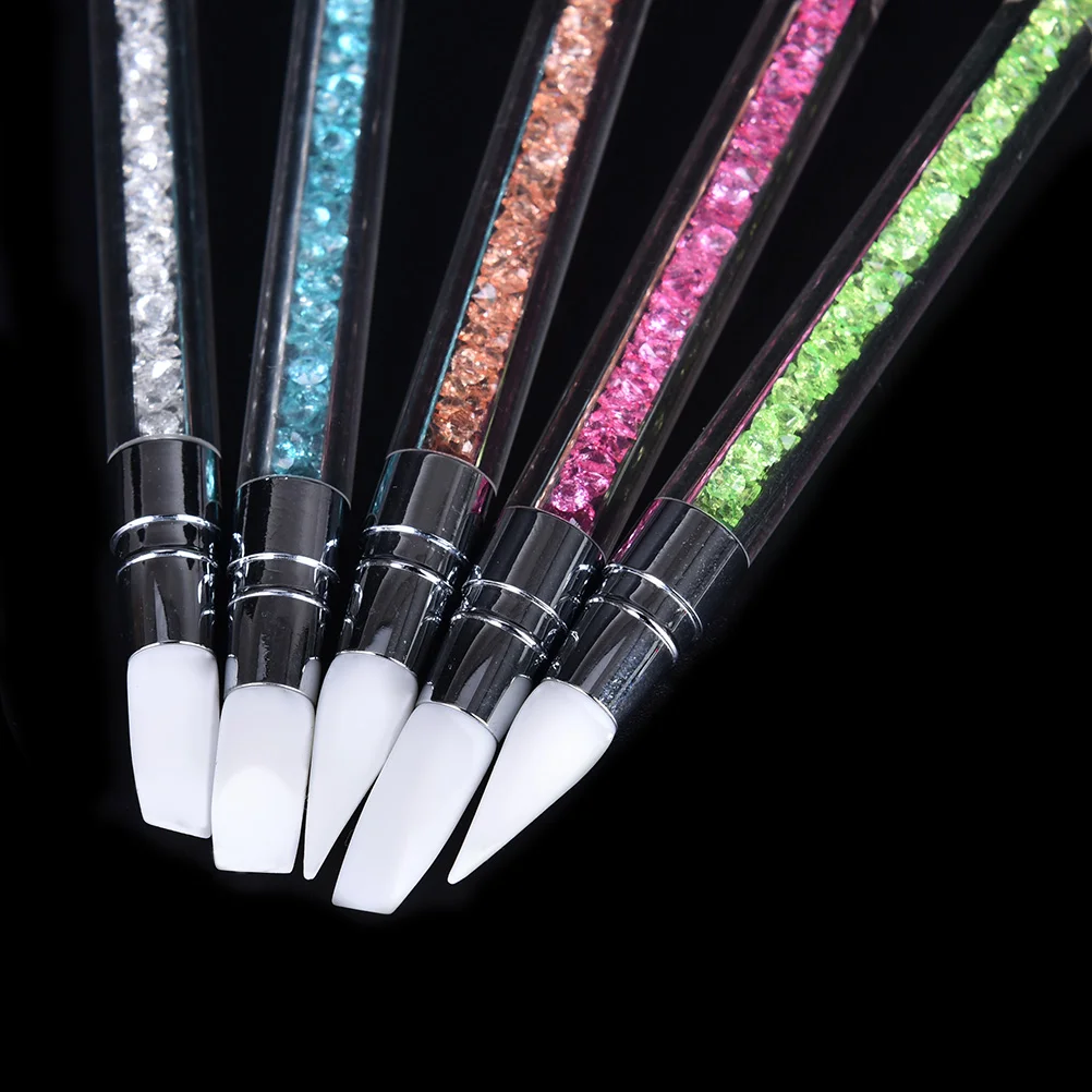 

Nail Art Carving Pen Dual Silicone Head Clear Acrylic Handle Crystal Rhinestone Decor Manicure Tool Set Pink