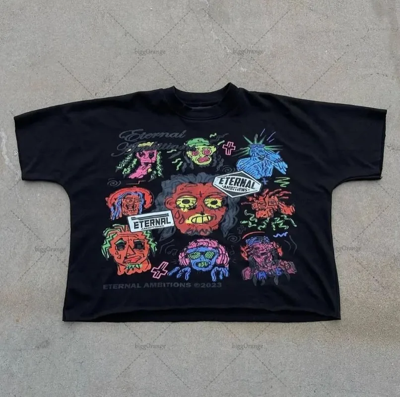 

Y2k cartoon funny printed personalized short sleeved retro Harajuku men oversized T-shirt fashionable design loose casual shirt