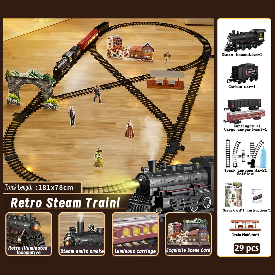  Classical Battery Operate Electric Railway Train Steam Locomotive Set Adding Water to Smoke Train Toys with Light&Sound   ﻿ 