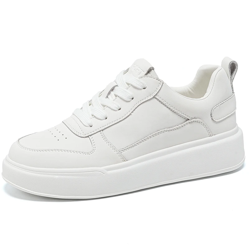 

Женские белые кроссовки из 100% натуральной кожи, дышащие, для скейтбординга, прогулок и бега, повседневная обувь больших размеров