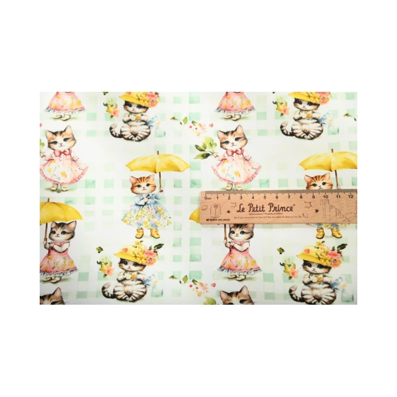 Thin Cotton Canvas Fabric With Garden Wind Cat Print, Handmade DIY Bag, Pillow Back Cushion, Table Cloth Sewing Cloth, CR-150