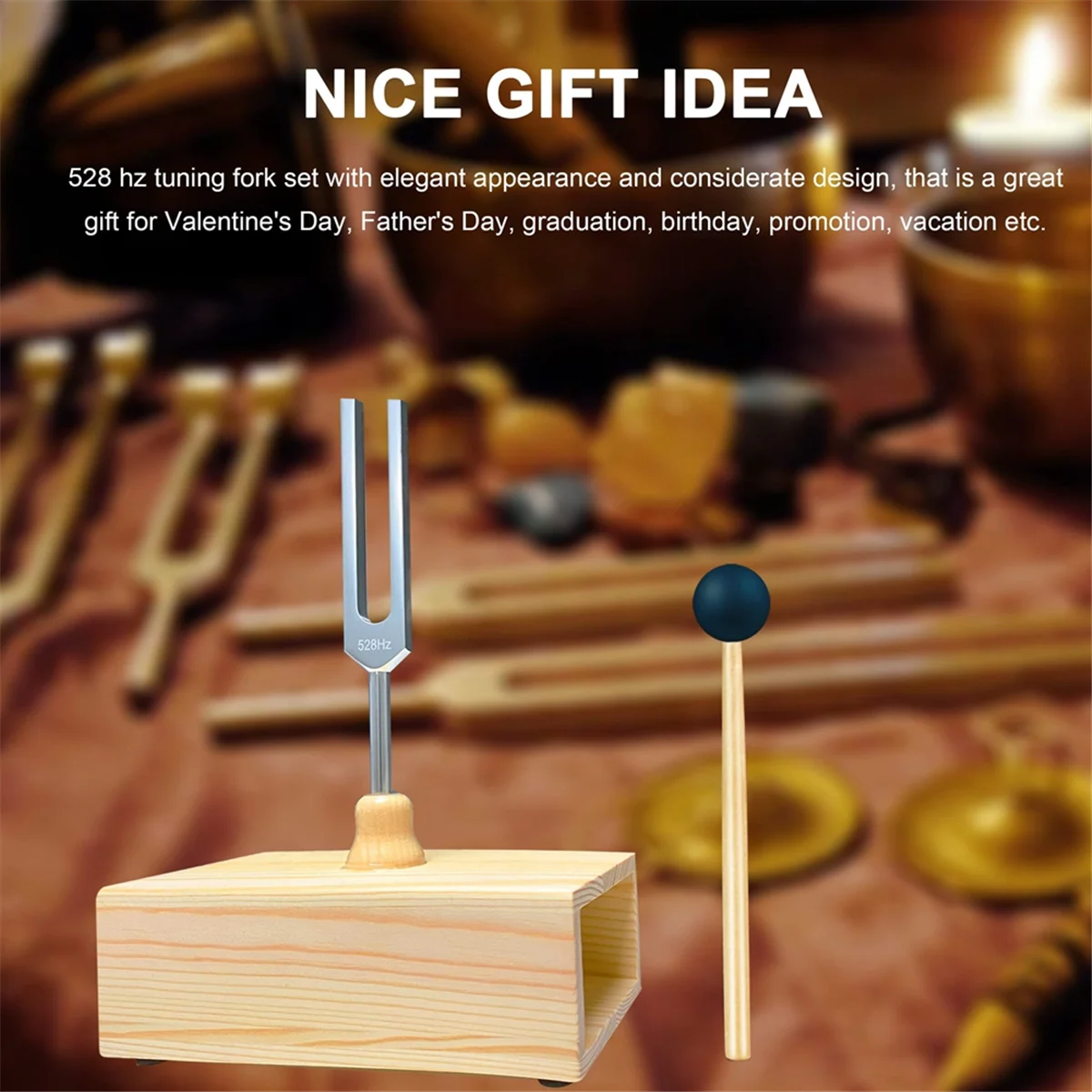 Horquilla de sintonización de 528Hz con caja de resonancia, aleación de aluminio, altavoz de madera, perfecto para aromaterapia de SPA, enseñanza de resonancia