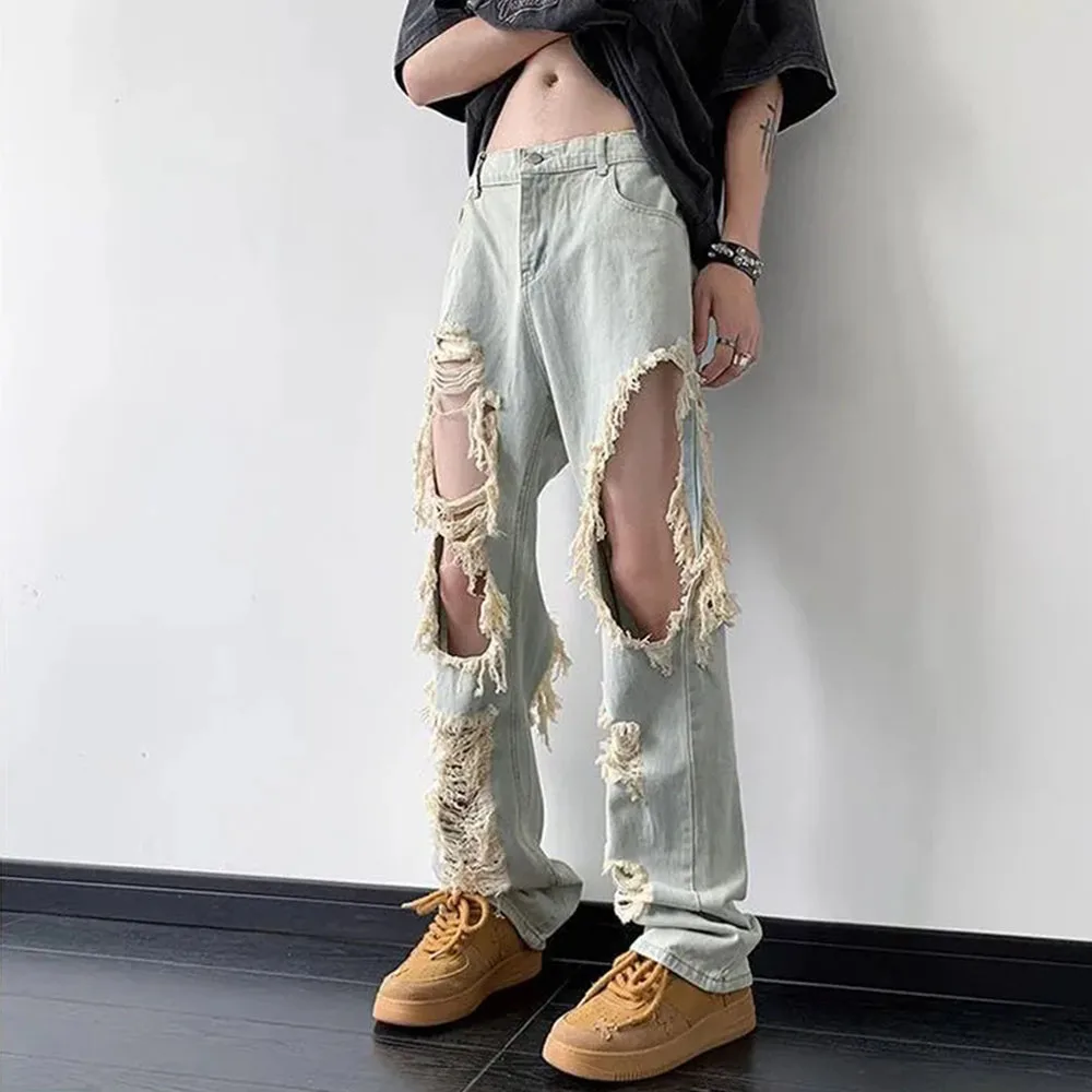 

Streetwear American Y2K Vintage Ripped Denim Pants BF High Waist Hip Hop Baggy Jeans Fashion Holes Tide Cowboy Trousers Female