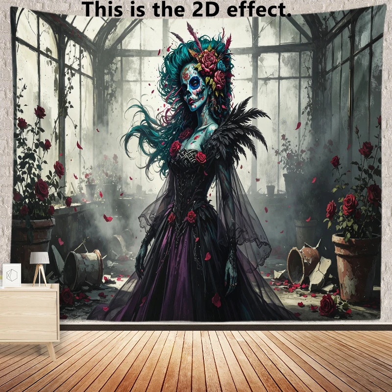 Gothic Sugar Skull Rose Background Cloth Hanging Cloth Bedroom Bedside Decorative Wall Cloth Dormitory Tapestry