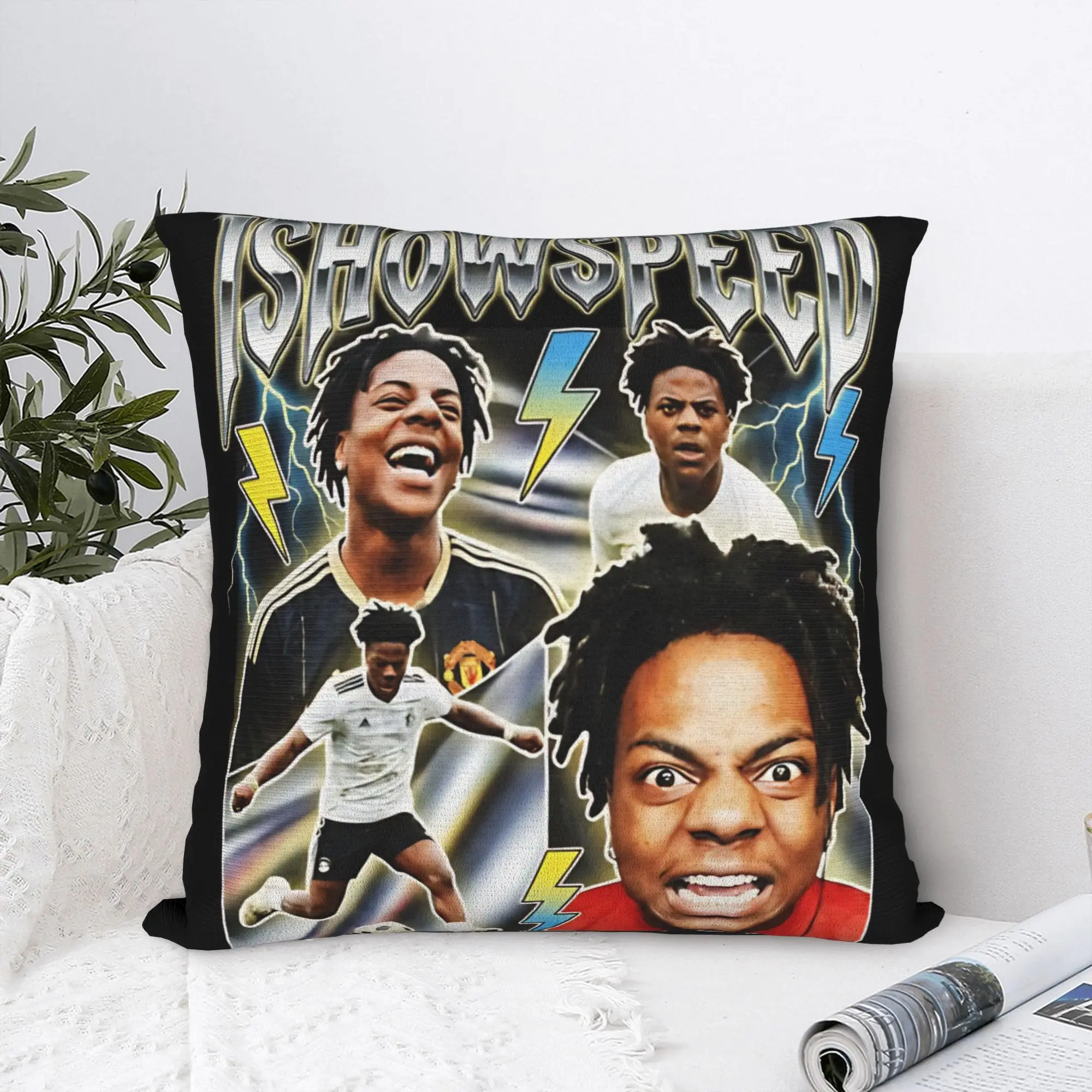 Pillow Cover Ishowspeed YouTuber Funny Face Meme Retro Trendy Pillow Case For Living Room Sofa Pillowcases