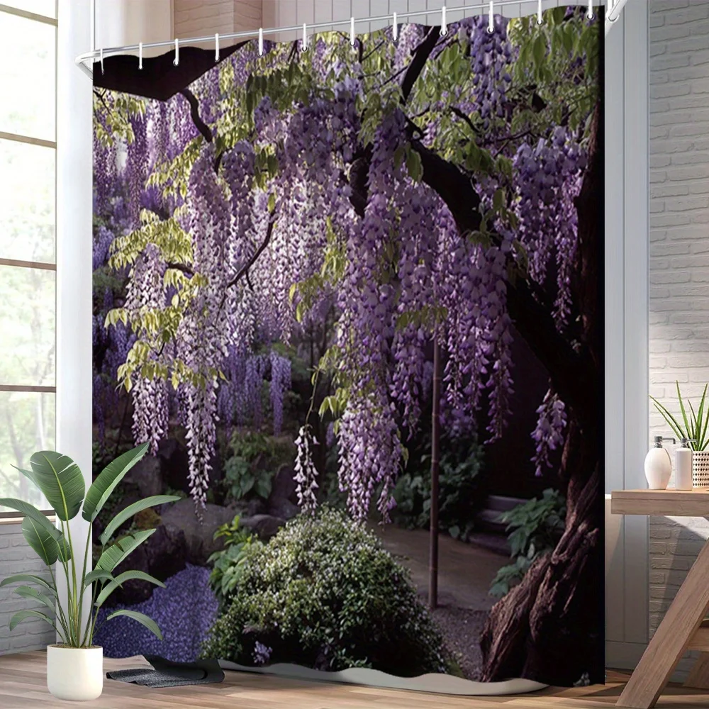 Waterproof Wisteria Floral Shower Curtain Polyester Bath Curtain Realistic Garden Nature Print for Bathroom Home Decor Supplies