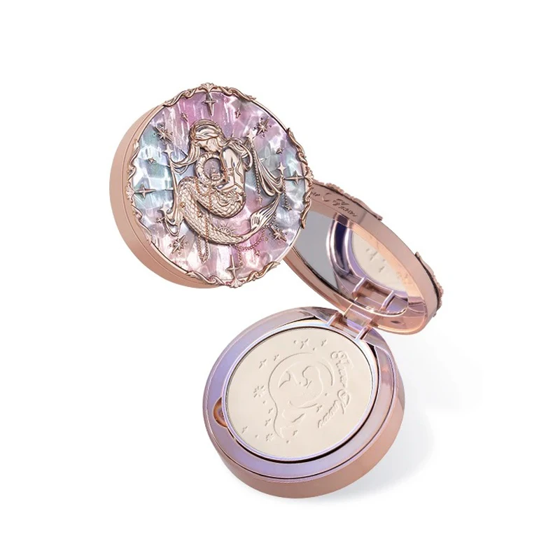 Flower Knows Moonlight Mermaid Core Powder Lasting Makeup Soft Compact Oil Control Waterproof Face Powder Women Beauty Makeup