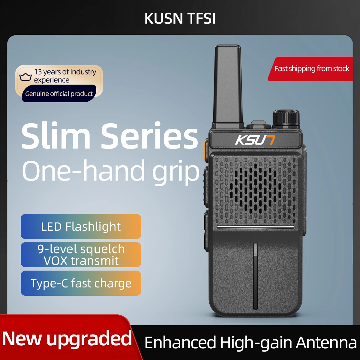 X-TFSI X63PLUS Ultra-Thin Walkie Talkie 5W 16 Channel, Lightweight 99g Portable, Type-C Quick Charging, LED Flashlight 4000mAh
