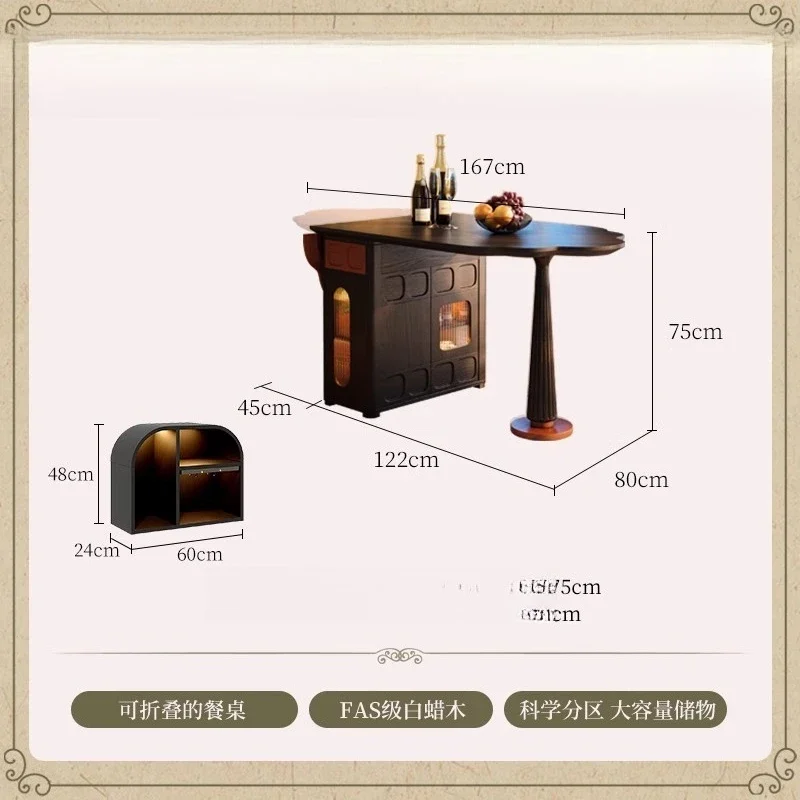 طاولة طعام متكاملة فرنسية، شقة صغيرة من القرون الوسطى، طاولة طعام من الخشب الصلب قابلة للطي