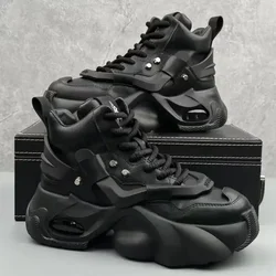 Men's Boots High Top New Trend Wear-resistant Synthetic Leather Boots Casual Lace Up Height Increasing Fashion Boots 2025