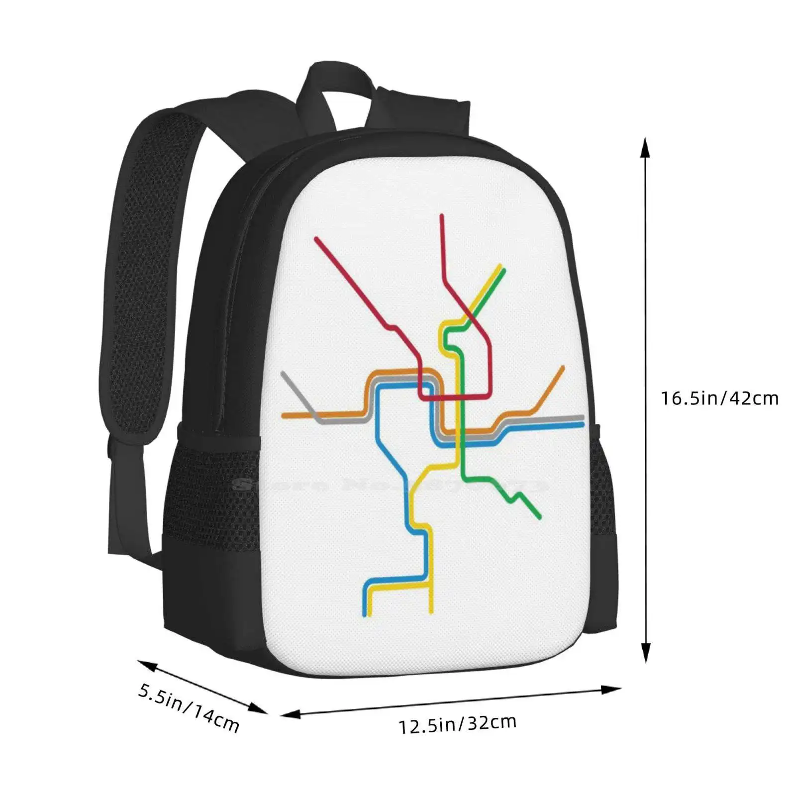 Mochila de grande capacidade para escola, bolsa de faculdade, Keystone, linha vermelha, linha amarela, verde, vermelho, mapa, laptop, novo