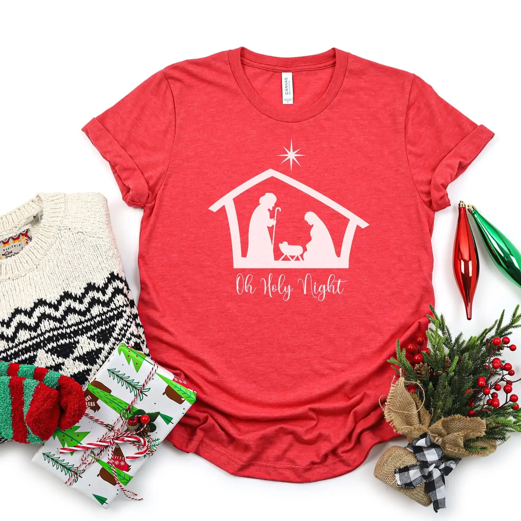 Oh Holy Night T Shirt Merry Christmas Nativity Silhouette Jesus Tee Cute For Eve