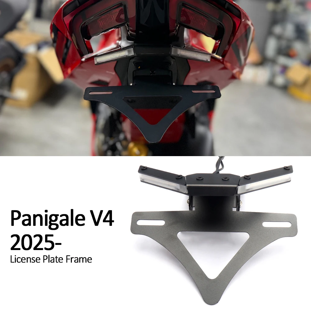 

Motorcycle V4 License Plate Frame Holder Bracket Rear Fender Eliminator Tail Tidy w/LED Light For Ducati Panigale V4 2025