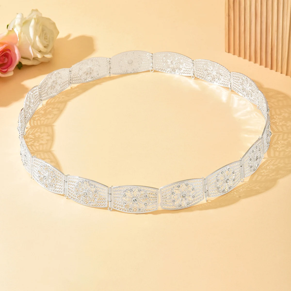 مجوهرات الزفاف الخصر سلسلة طول قابل للتعديل حزام العروس العربية مطلية بالذهب قصر النمط النبيل معدن حجر الراين الجسم #2