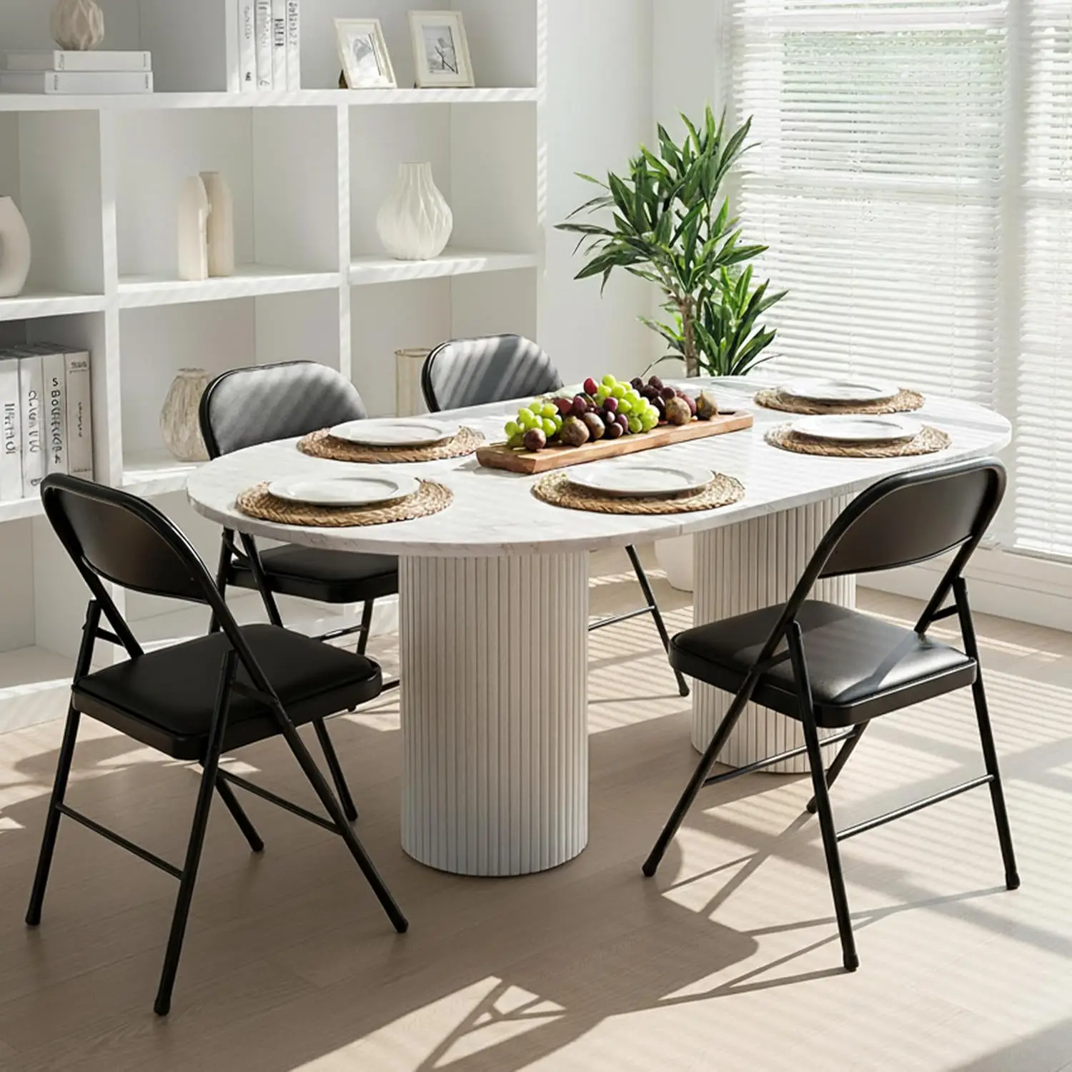 

Foldable Dining Chairs Set of 4, PU Leather Cushion with Sturdy Metal Legs for Home Kitchen Living Room Black