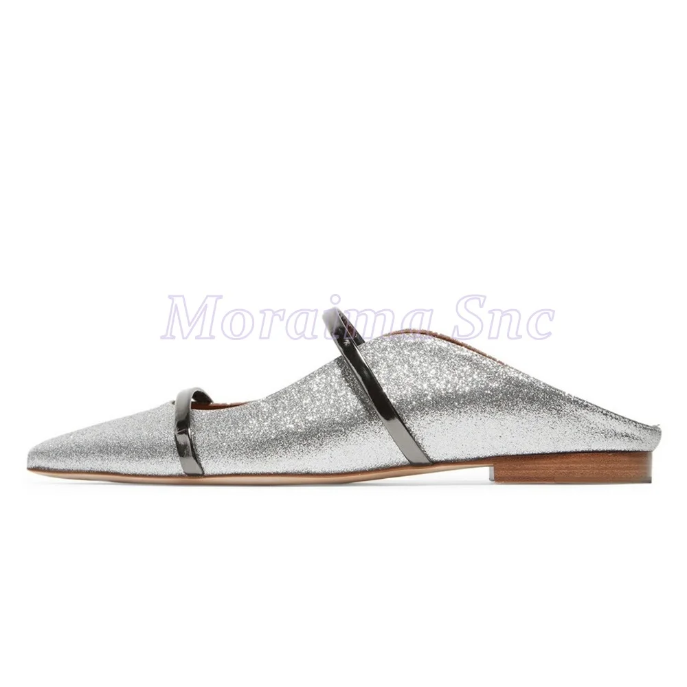 

Bling Sequined Pointed Toe Mules Narrow Band Flat With Fashion Casual Women's Summer Slippers Silver Mixed Colors 2025 Outdoor