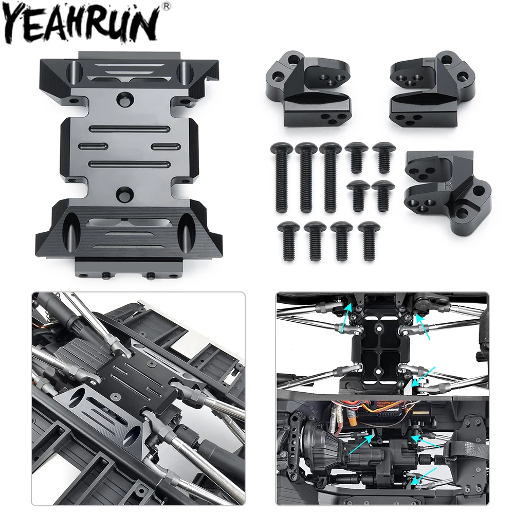 YEAHRUN Metal Chassis Center Skid Plate & Fixed Code Pull Bar Installation Base for 1/10 Axial SCX10 III AXI03007 AXI03006