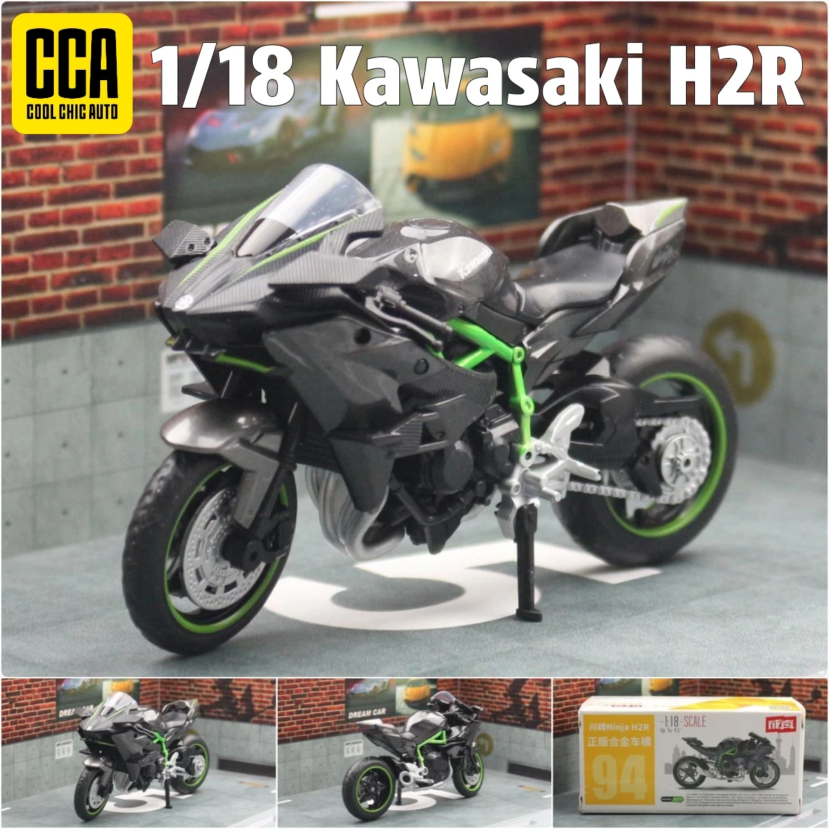 1/18 Kawasaki Ninja H2R Motorcycle Toy Model CCA Caipo 1:18 Diecast Vehicle Miniature Free Wheels Collection Gift Boys Children