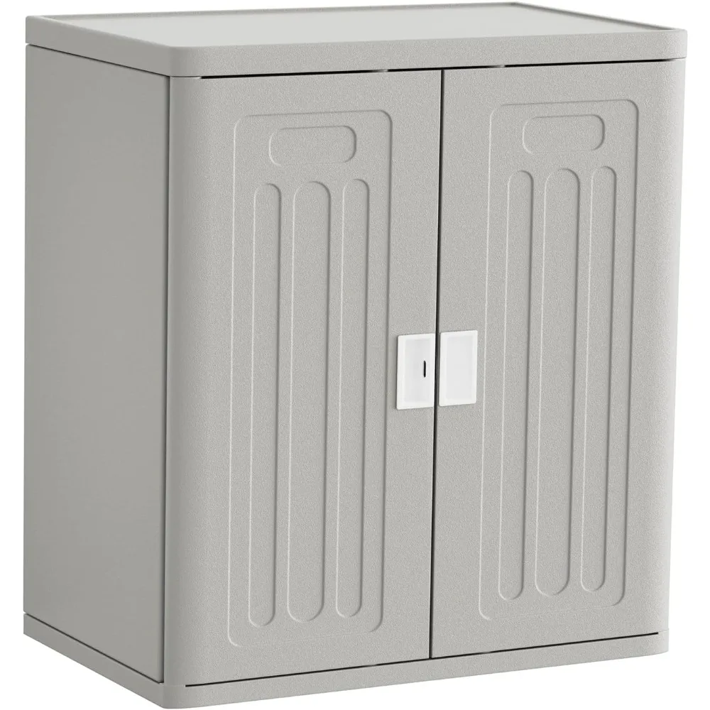 

Outdoor Storage Cabinet with Lockable Doors, Resin Cabinet Waterproof Freestanding Outdoor Patio Storage Shed for Garden Tools.