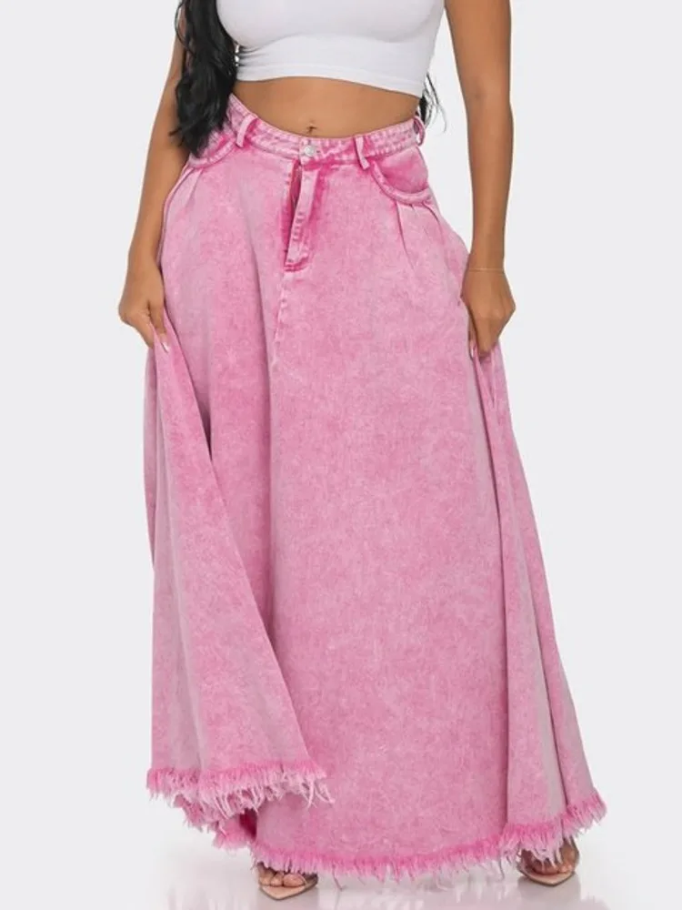 

ZOCI Women's Denim Long Skirts Pink Washed Jean Skirts Vintage Skirts For Female Unique Design Long Dress 2025 Spring Summer New