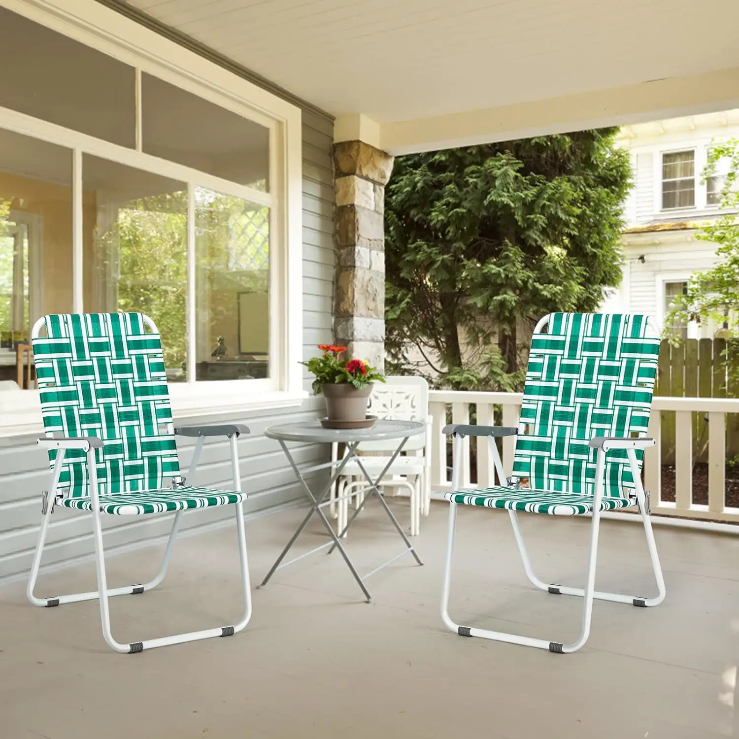 A set of 2 Patio lawn net folding chairs, outdoor beach portable courtyard camping chairs, garden restaurant