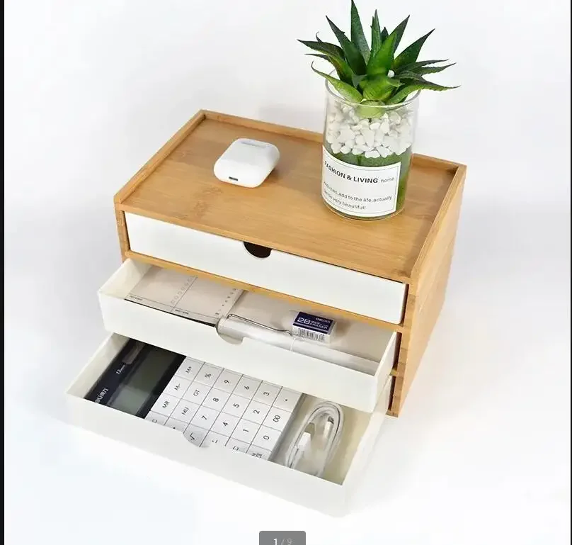 

Bamboo Storage Box Plastic Drawer Organizer Bamboo Box Desktop Double Layer Organize Boxes Jewelry Organizer Office Organizers