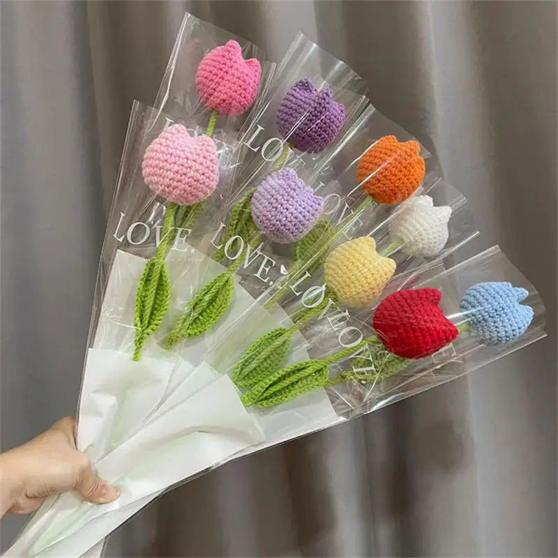 Buket rajut buket bunga Tulip bunga matahari rajutan tangan bunga palsu rajutan meja rumah buket bunga Crochet