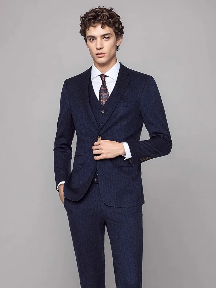 

Mens Suits Set Luxury Deep Blue Formal Blazer Vest Pant Wedding Groom Wear Single Breasted Men Casual Clothing Businessman Suit