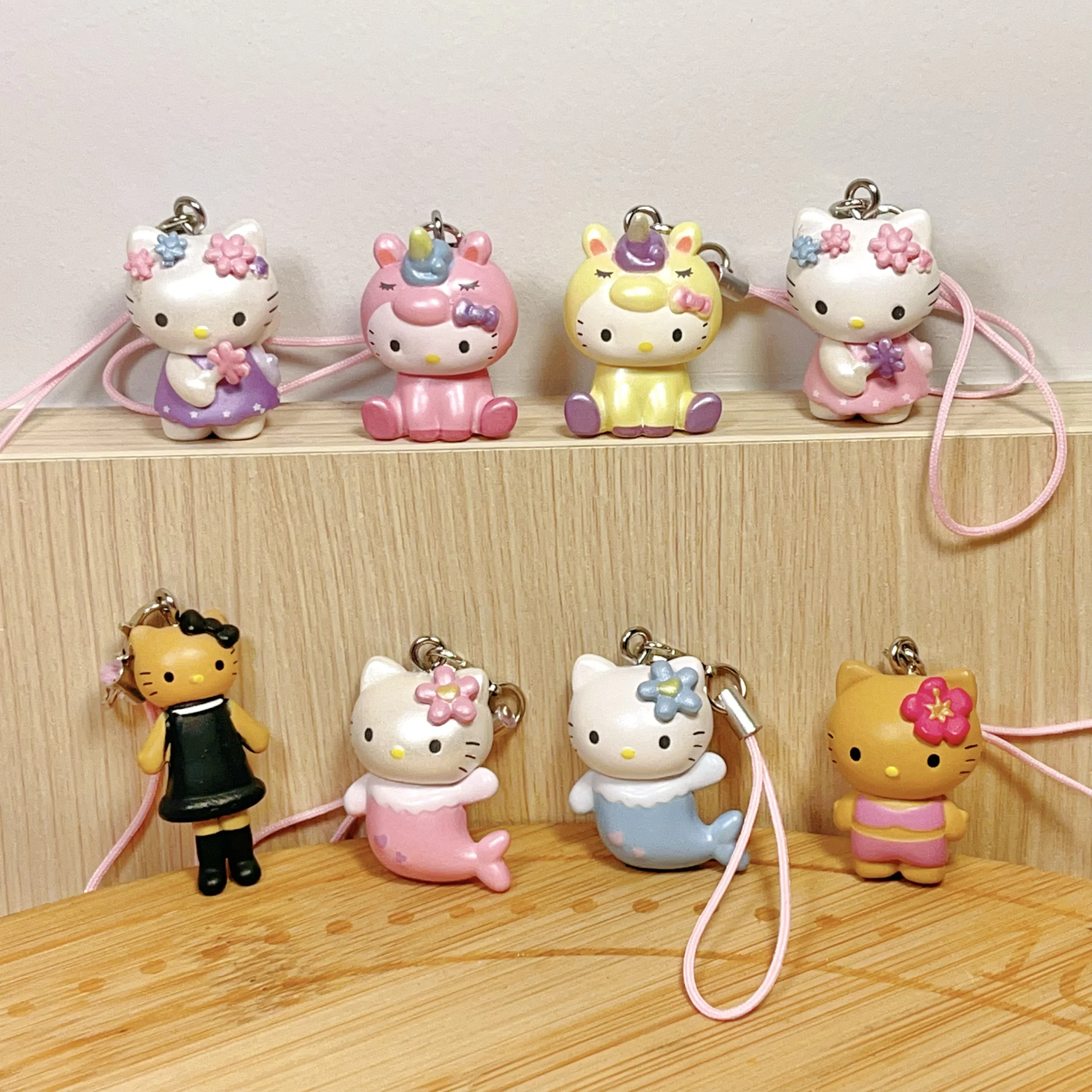 かわいいハローキティアクションフィギュアブラックユニコーンマーメイドフェアリーキティキーホルダー漫画ブラインドボックスおもちゃDIYチャームデコレーション子供ギフト