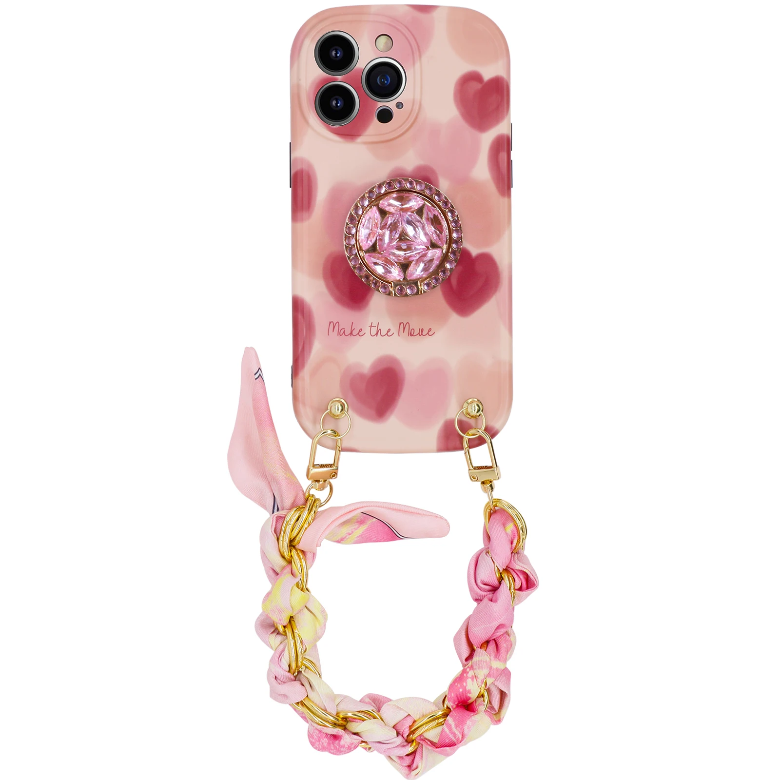 Clarissaway Designed for iPhone 14 Pro Max Case, Pink Herat Pattern Silicone Shockproof iPhone 14 Pro Max Phone Case with Stand